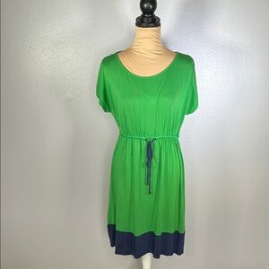 Liz Claiborne green colorblock SS casual brunch drawstring waist mini dress M